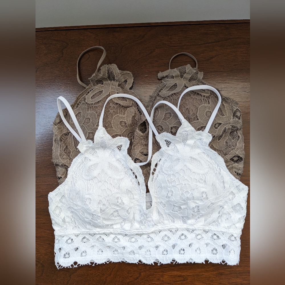 Lot of 2 Double Strap Scallop Lace Bralettes sz small